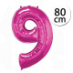 FUN RAG 9Pink-600306 Heliový balón fóliový 9 růžový 80 cm, 1 ks